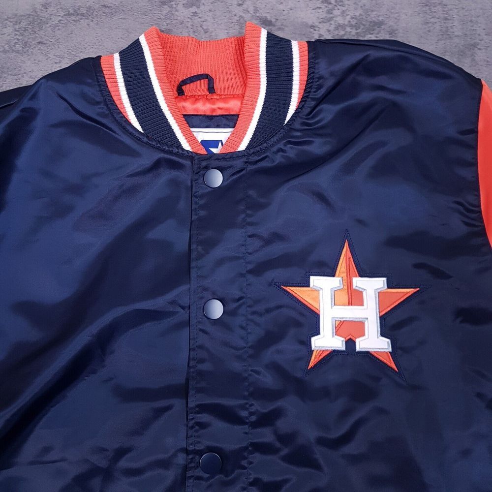 STARTER Houston Astros Button Up Bomber Jacket Mens Size XL Blue Orange‎ - Picture 4 of 10